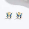 Pendientes de botón de hilo de mariposa de epoxi para mujer Plata de ley 925 nueva moda dulce mariposa tachuela para cartílago de la oreja joyería de oreja de temperamento ins