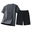 Traje Casual Deportivo Transpirable de Seda Helada Estilo Nuevo de Verano para Hombre Talla Grande Camiseta de Manga Corta Pantalones Cortos Conjunto de Dos Piezas 8XL