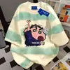 Camiseta de Manga Corta Divertida de Dibujos Animados Shin-Chan Rayas Degradadas Tie-Dye Verano Nuevo Casual Estilo Pareja Top Ins