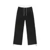 Pantalones deportivos de estilo coreano, elásticos, de cintura alta con cordón, diseño de bloques de color, modernos, holgados, adelgazantes, de pierna recta, pantalones casuales para mujer