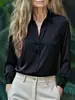 Camisas de Mujer Estilo Nuevo Europeo y Americano, Populares en Wish y Amazon, Camisas de Botón de Manga Larga de Color Sólido de Moda Elegantes para Mujer