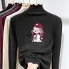 Top estiloso de outono para meninas, de veludo alemão dupla face, com babados, camada base, gola alta discreta, para crianças mais velhas, peça externa casual e quente
