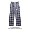 Pantalones Casuales de Cuadros de Pierna Ancha con Cordón Estilo Retro Americano Kuajing para Hombres y Mujeres, Pantalones Deportivos Originales Nuevos de Cuadros de Otoño