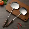 Acero Inoxidable Retro Madera Maciza Pala de Champiñón Mango Largo Cuchara de Cocina Cocina Guizhou Cuchara para Freír Hogar Utensilio de Cocina Pala