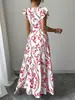 Vestido Largo de Gala Sexy Ajustado con Estampado de Volantes y Cuello en V - Primavera/Verano 2026 Nuevo de Amazon