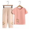 Traje de Duas Peças de Manga Curta para Mãe de Verão Feminino Plus Size de Meia-idade Moda Algodão Bordado Camiseta Top Estilo Ocidental de Meia-idade