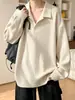 Camisa polo de otoño para hombre con frente medio abierto, con estampado de espigas de trigo, corte holgado, mangas largas y un elegante diseño americano de peso pesado, perfecta como capa interior.