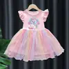 Vestido de Niña 2025 Verano Nuevo Ropa Infantil Manga Corta Falda Abullonada Vestido de Princesa Infantil Falda de Niña Unicornio