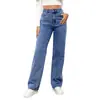 Jeans de Cintura Alta Feminino, Corte Amplo, Versátil, Reto, Perna Larga, Comércio Transfronteiriço 2026, Tamanho Plus