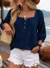 Estilo Suelto Casual Vacaciones Manga Tres Cuartos Lino 2026 Amazon Adelgazante Top Nuevo Estilo Transfronterizo Europeo y Americano Verano