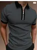 2026 Ropa para Hombre de Comercio Exterior Transfronterizo Europeo y Americano Camiseta Polo de Color Sólido con Cremallera y Estampado 3D de Manga Corta para Hombre