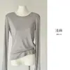 Camiseta sin dedos de estilo minimalista para mujer, de Tencel y seda de morera, nueva para otoño/invierno, cuello redondo, manga larga, corte holgado, adelgazante, capa base