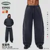 Pantalones de Chándal Pesados para Hombre CKX de 390G con Forro de Polar, Marca de Tendencia Retro Americana, Silueta de Guadaña con Puños, Pantalones Holgados con Aspecto Desgastado