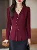 Suéter de Tricô Elegante com Decote V e Manga Longa para Mulheres, Novo Modelo 2026 com Carcela Diagonal, Top de Cor Sólida
