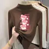 Y2011# Roupas de Outono para Meninos Infantis Camiseta Quente Camiseta de Manga Longa para Meninas Jaqueta de Primavera e Outono Camisa Básica de Veludo Gola Semi-alta