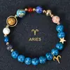Multi-Win Joyería Pulsera de Constelaciones Azules Piedra Azul 8mm Piedra Natural Pulsera de Perlas de Ocho Planetas Venta al por Mayor
