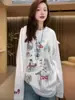Elegante camiseta blanca estampada de manga larga para mujer, adecuada para primavera y otoño, talla grande, que disimula el abdomen, adelgazante, top elegante de estilo europeo