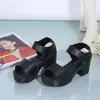 Sandálias Femininas de Salto Alto Novas de Verão 2023 Salto Grosso Bico Peixe Plataforma Plataforma Fundo Grosso Velcro Tamanho Grande Sapatos Romanos para Mulheres