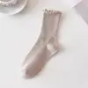 Meias Femininas Cano Longo Outono Sapatos Mary Jane Meias Laterais com Orelha de Madeira Meias Japonesas Empilhadas Estilo Academia Meias Femininas Doces