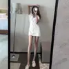 Estilo Coreano de Verão 2025 Novo Vestido Curto de Manga Curta com Capuz e Zíper Slim Fit Doce e Salgado Saia Casual Feminina