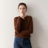 Tricô de Cashmere com Gola Redonda e Ombros Raglã 2025 Novo Outono e Inverno Feminino Simples Elegante Slim Versátil