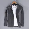 Cárdigan Suéter para Hombre Otoño e Invierno Nuevo Cremallera Rayas Tejido de Punto Manga Larga Cálido Gama Alta Casual Chaqueta Transfronteriza
