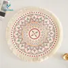 Mantel redondo estilo étnico mantel decorativo bohemio mantel aislante para mesa de comedor posavasos de hilo de algodón mantel tejido de tela