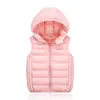 Colete de Penas e Algodão Infantil Outono e Inverno Estilo Coreano Cor Sólida com Capuz para Meninos e Meninas, Crianças de Tamanho Médio e Grande