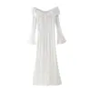 Ropa de mujer estilo europeo y americano comercio exterior transfronterizo explosiones sexy cintura adelgazante hombro encaje bocamanga manga larga vestido