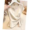 Camisa de Manga Corta Patchwork Hueca de Moda Personalizada para Mujer, Nuevo Estilo Verano 2026, Elegante, Versátil, Adelgazante, Asimétrica