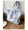 Bolsa de Lona de Grande Capacidade para o Verão Bolsa Tote Fofa Bordada com Letras de Pudim Nova Bolsa Tote de Grande Capacidade para Mulheres