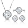 Tiktok e Xiaohongshu Mais Vendidos Conjunto de Flores de Gelo Coloridas com Pedras Preciosas Trevo de Quatro Folhas Moda Simples Anel de Diamante de Alto Carbono Brincos Colar