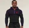 Ropa Deportiva para Hombre con Media Cremallera, Capucha, Ajustada, Dos Tonos, Bloques de Color, Transpirable, Secado Rápido, Corte Delgado, Elástica, para Entrenamiento Físico