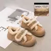 Mocasines de suela gruesa estilo americano para niños, nuevos zapatos peludos cálidos para exteriores con forro de felpa invierno 2026, zapatos de algodón para la nieve para niñas