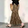 Saia Plissada Estampada Vintage para Mulheres, Nova Saia Longa Emagrecedora de Cintura Alta com Barra Larga para o Verão de 2026, Adequada para Figuras Baixas