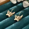 Pendientes de Acero Inoxidable con Diseño de Mariposa y Flor, Ligeros, de Lujo, Simples, Versátiles, Transfronterizos Europeos y Americanos, Pendientes Elegantes de Gama Alta para Mujer