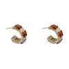 Brincos de Argola Quadrados Color Café com Zircônia, Versáteis, Estilo Retrô, Moda Transfronteiriça para Mulheres, Brincos Elegantes de Luxo Leve, Simples, de Alta Qualidade, Atacado