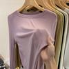 Camiseta de manga larga para mujer Primavera y Otoño 2023 holgada color sólido cuello redondo camiseta básica con top elástico delgado