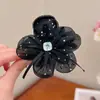 Pinza para el Cabello de Lujo con Lazo Grande Negro de Satén y Pedrería Cuadrada para la Parte Trasera de la Cabeza, Pinza para el Cabello de Mujer