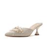 Design de nicho fechado sandálias de strass feminino flor de strass desgaste agulha salto alto sapatos de camada única não cansado costas sandálias vazias