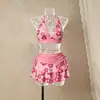 Regata de gola halter sem mangas estilo europeu e americano com saia de babados plissada em camada dupla, conjunto casual slim-fit para férias