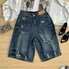 Shorts de mezclilla anchos rasgados en negro y gris para mujer, pantalones finos de cintura alta rectos holgados de longitud media para mujer, verano 2026