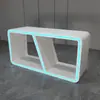 Forma personalizada, a medida, pintura horneada, sala de exposiciones, stand de exposición, futurista, iluminado, mesa de experiencia, isla de cristal, vitrina de exhibición de productos, exhibición