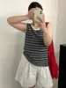 Ropa de Abrigo para Mujer Tallas Grandes con un Elegante Diseño de Chaleco de Punto Rayado para Verano 2026, Adecuado para Mujeres Curvilíneas, Ropa Interior Casual con Tirantes V23928