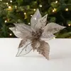 Novo Produto de Natal Enfeite de Árvore de Natal Lantejoulas Douradas Brilhantes Decorações de Flores de Natal de Renda Feitas à Mão