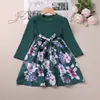 Vestido Casual de Moda para Niñas de Manga Larga con Costillas y Parches Florales Estilo Coreano Vestido Transfronterizo para Niños