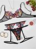 Fornecimento transfronteiriço Europa e Estados Unidos comércio exterior lingerie sexy mulheres sexy bordado impressão perspectiva oca cueca cueca três peças conjunto