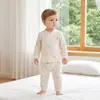 Conjunto de roupa de casa de algodão puro para bebê, roupas de outono para crianças, conjunto de duas peças para bebê, segunda pele para primavera e outono, pijama sem costura