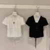 Venta de Liquidación, Sin Devoluciones ni Cambios, Adorno de Encaje Retro Pura Pasión Estilo Francés, Ceñidor de Cintura, Fruncido, Camisa de Manga Corta con Cuello en V Ajustada W9243