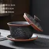 Gaiwan de três peças em argila roxa para atrair riqueza e tesouros, gaiwan de chá em relevo, gaiwan cerâmico de estilo chinês para uso doméstico, conjunto de chá kung fu, xícara de chá